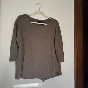 Adrienne Vittadini 100% Linen Green Long Sleeve Blouse